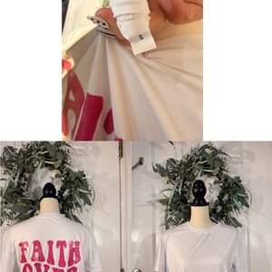 SHEIN White and Pink Short Sleeve Tee